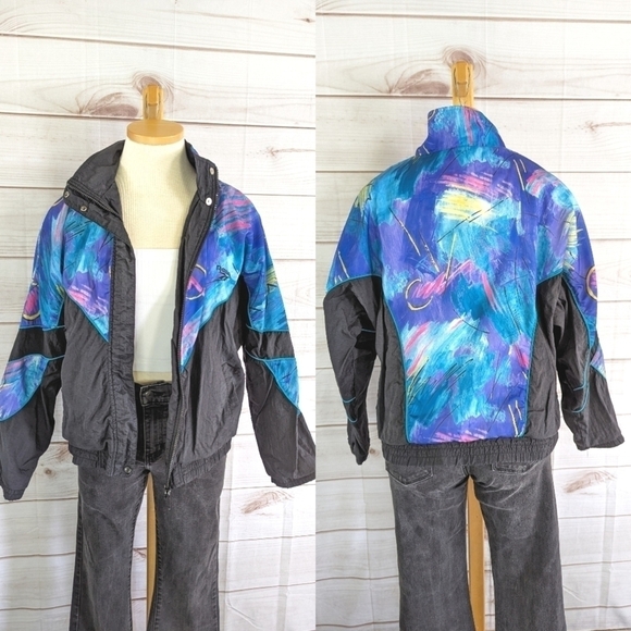 Vintage Reebok Windbreaker Jacket in Black and Turquoise Size Medium - Picture 1 of 13